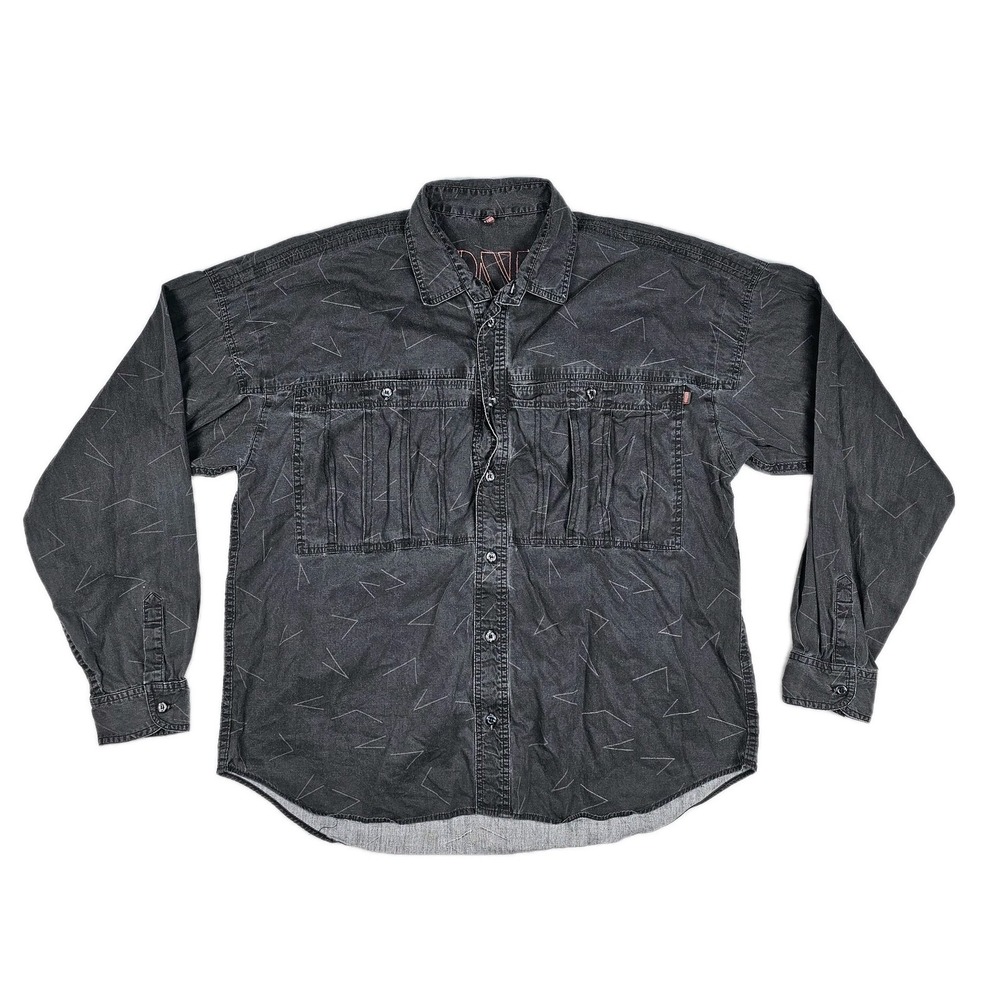 Gonz ! Button Down Shirt Long Sleeve Mens XL Distressed 80's Style Acid Pockets